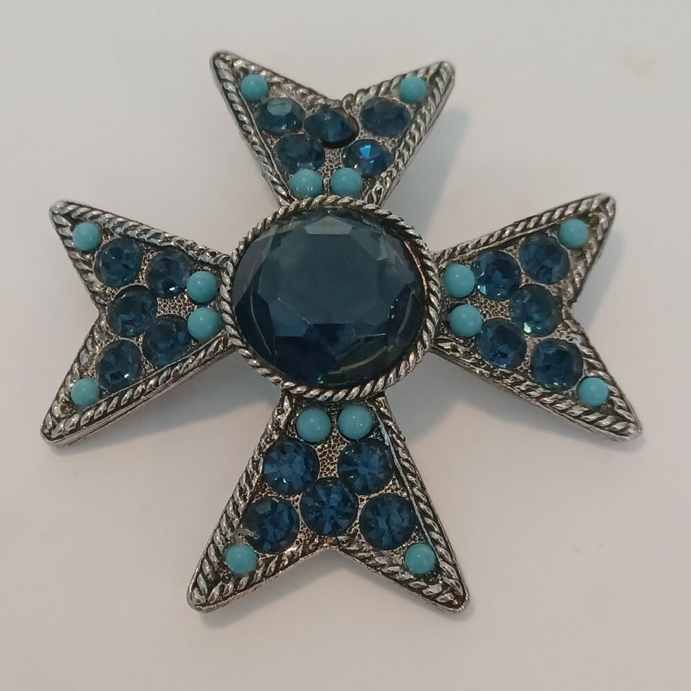Vintage BSK Starburst Rhinestone Pendant Brooch Necklace